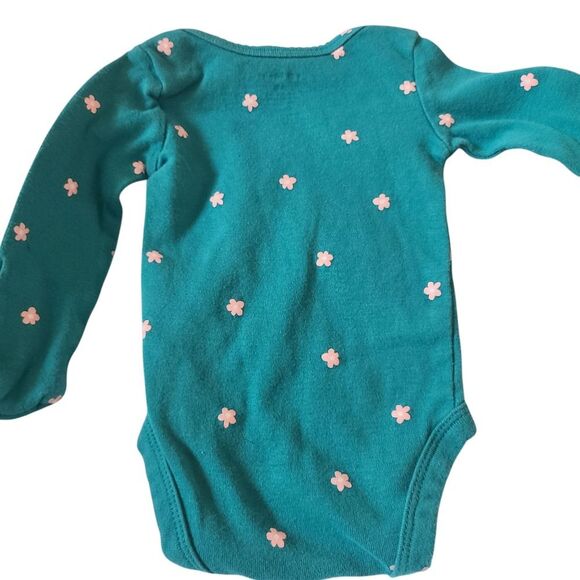 CARTER'S Onesie Long-Sleeves Teal Pink Hearts And Bow Sz Newborn NWOT - Picture 3 of 12